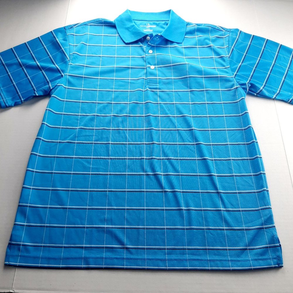 Grand Slam Mens Golf Polo Shirt Size Large Blue Windowpane Plaid Dry Knit